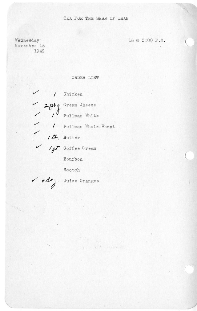 Shopping List for Tea for the Shah of Iran