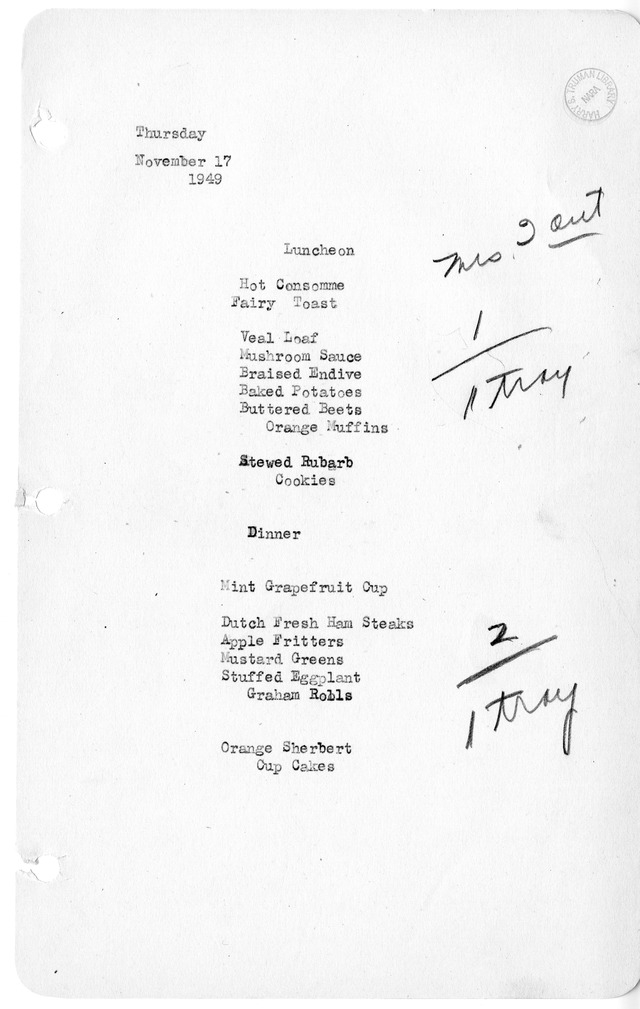 White House Luncheon and Dinner Menu