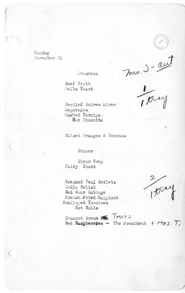 White House Luncheon and Dinner Menu