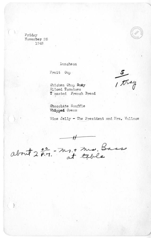 White House Luncheon Menu