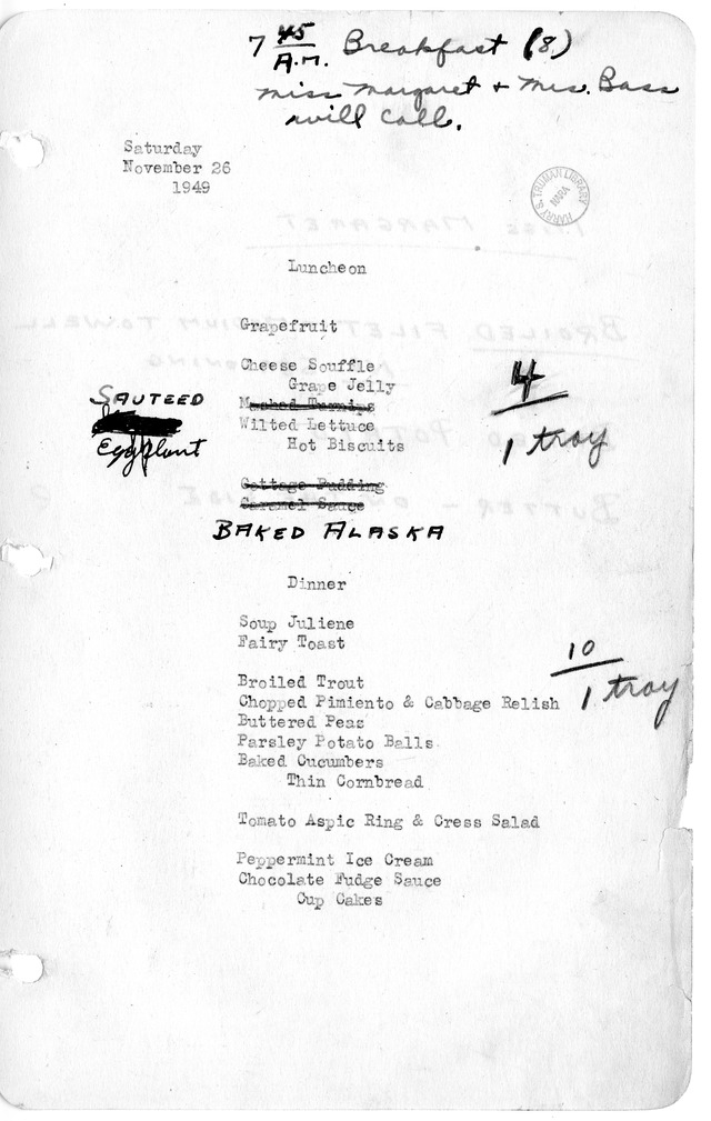 White House Luncheon and Dinner Menu