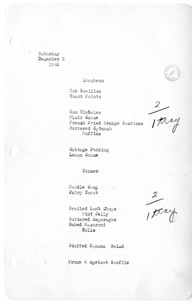 White House Luncheon and Dinner Menu