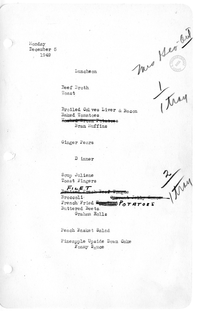 White House Luncheon and Dinner Menu