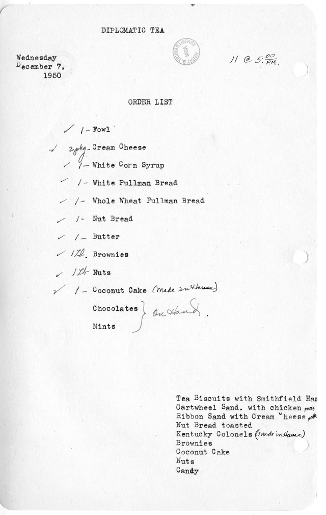 Shopping List for Diplomatic Tea