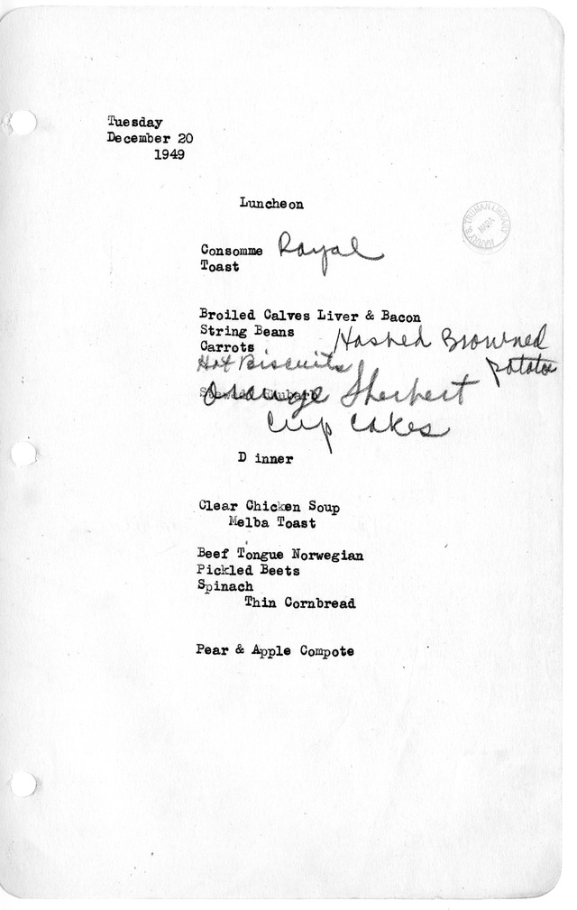 White House Luncheon and Dinner Menu