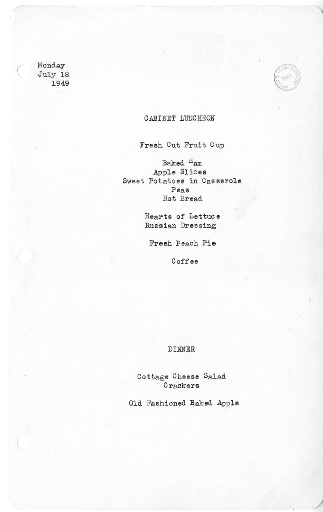 White House Luncheon and Dinner Menu