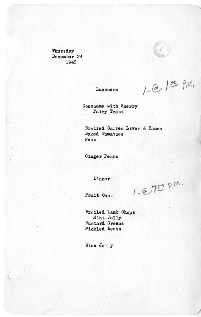 White House Luncheon and Dinner Menu