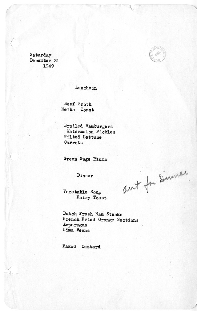 White House Luncheon and Dinner Menu