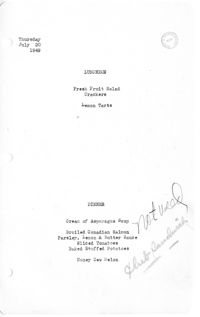 White House Luncheon and Dinner Menu
