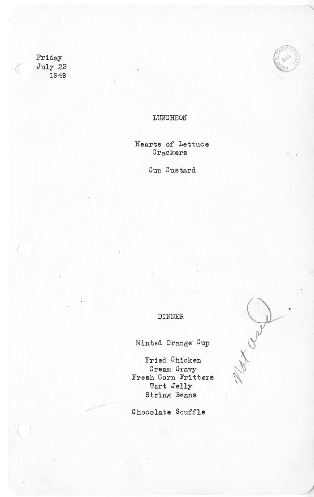 White House Luncheon and Dinner Menu