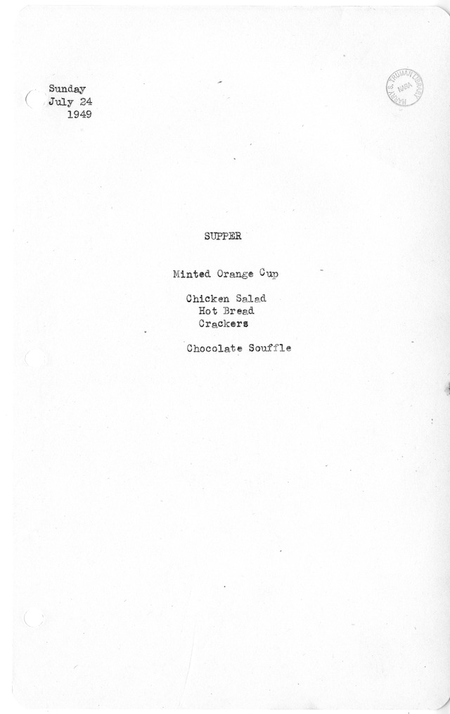 White House Supper Menu