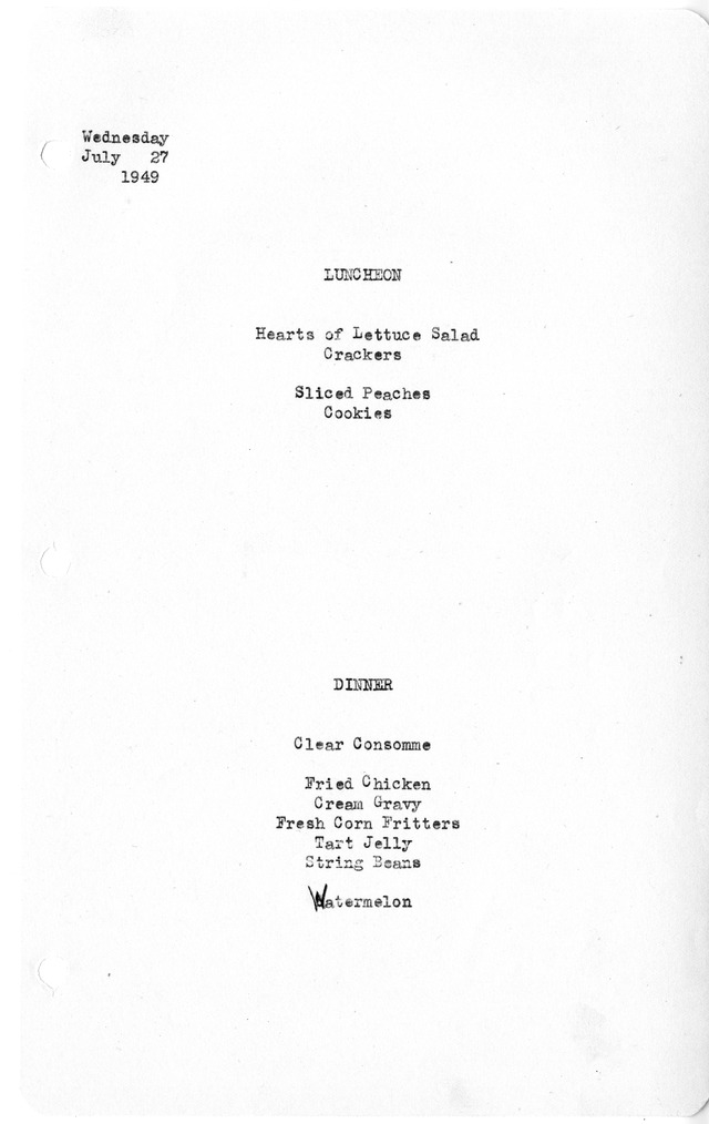 White House Luncheon and Dinner Menu