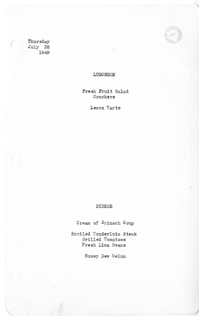 White House Luncheon and Dinner Menu