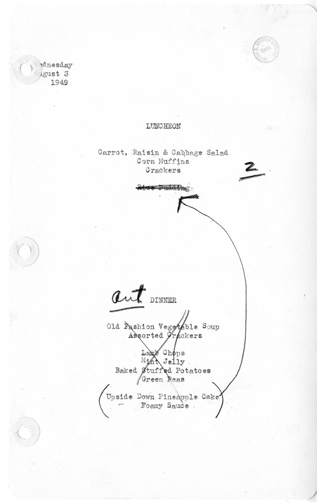 White House Luncheon and Dinner Menu