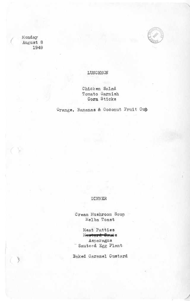 White House Luncheon and Dinner Menu