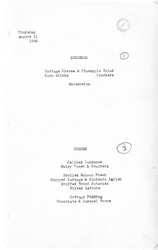 White House Luncheon and Dinner Menu