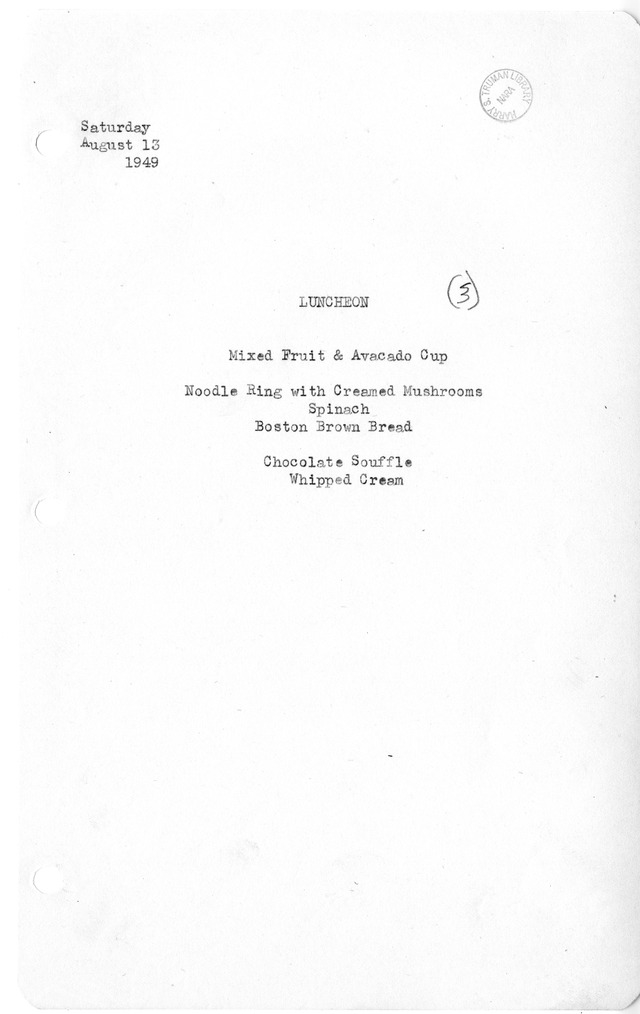 White House Luncheon Menu