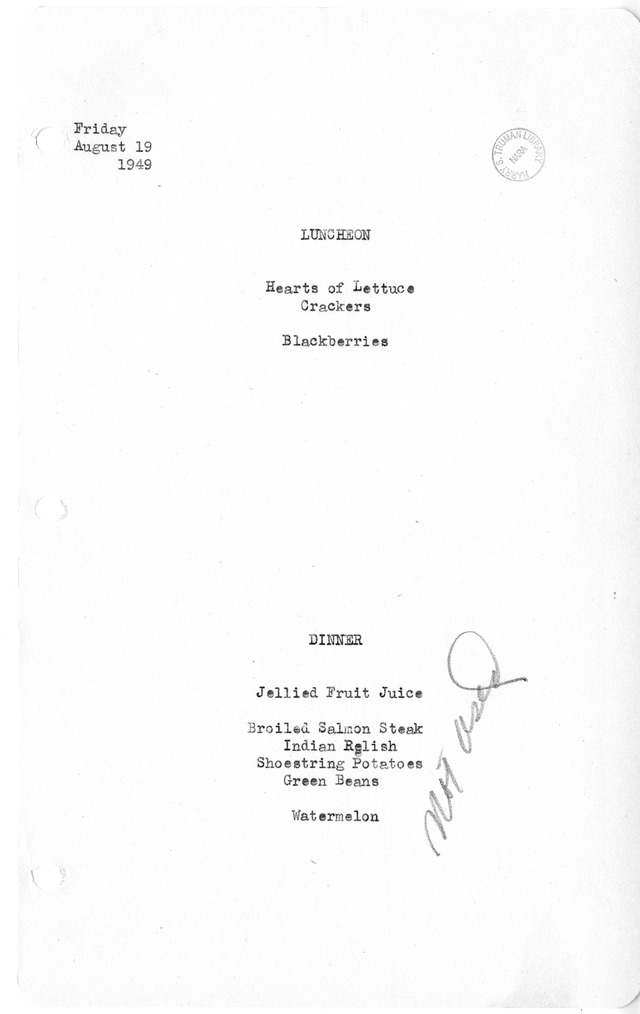 White House Luncheon and Dinner Menu