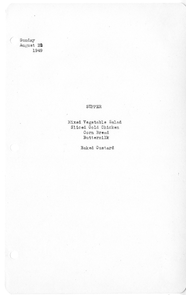 White House Supper Menu