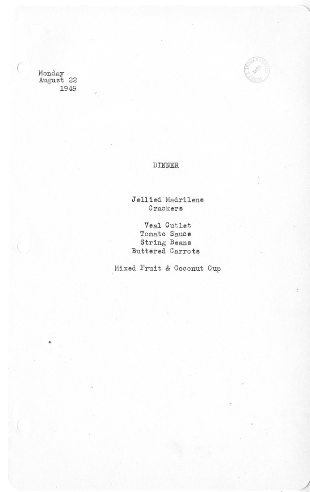 White House Dinner Menu