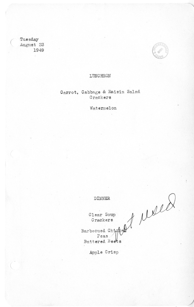 White House Luncheon and Dinner Menu