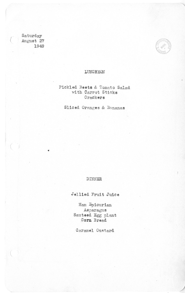 White House Luncheon and Dinner Menu