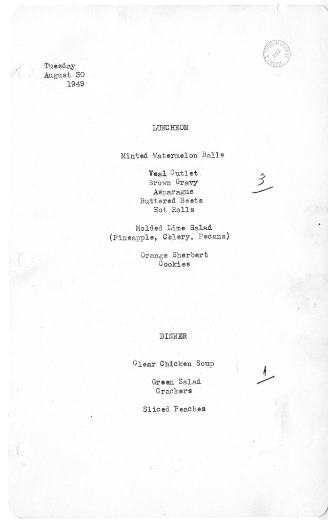 White House Luncheon and Dinner Menu