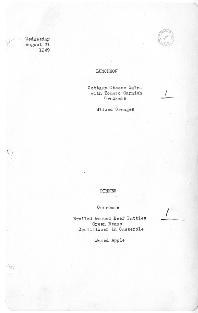White House Luncheon and Dinner Menu