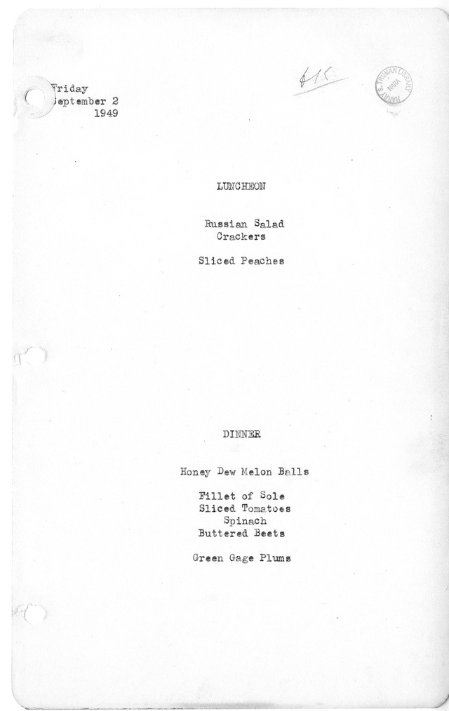 White House Luncheon and Dinner Menu