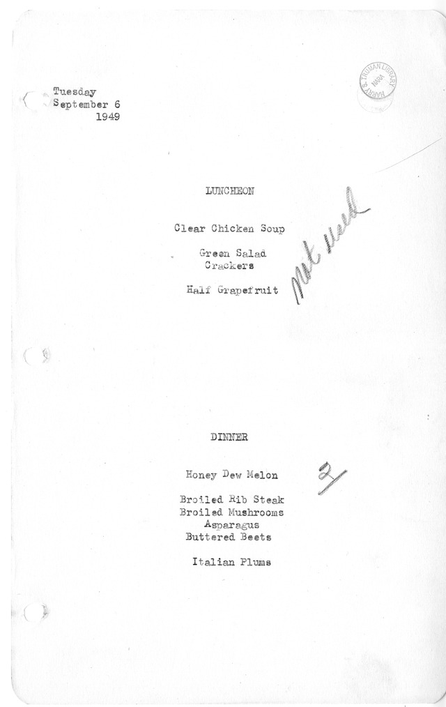 White House Luncheon and Dinner Menu