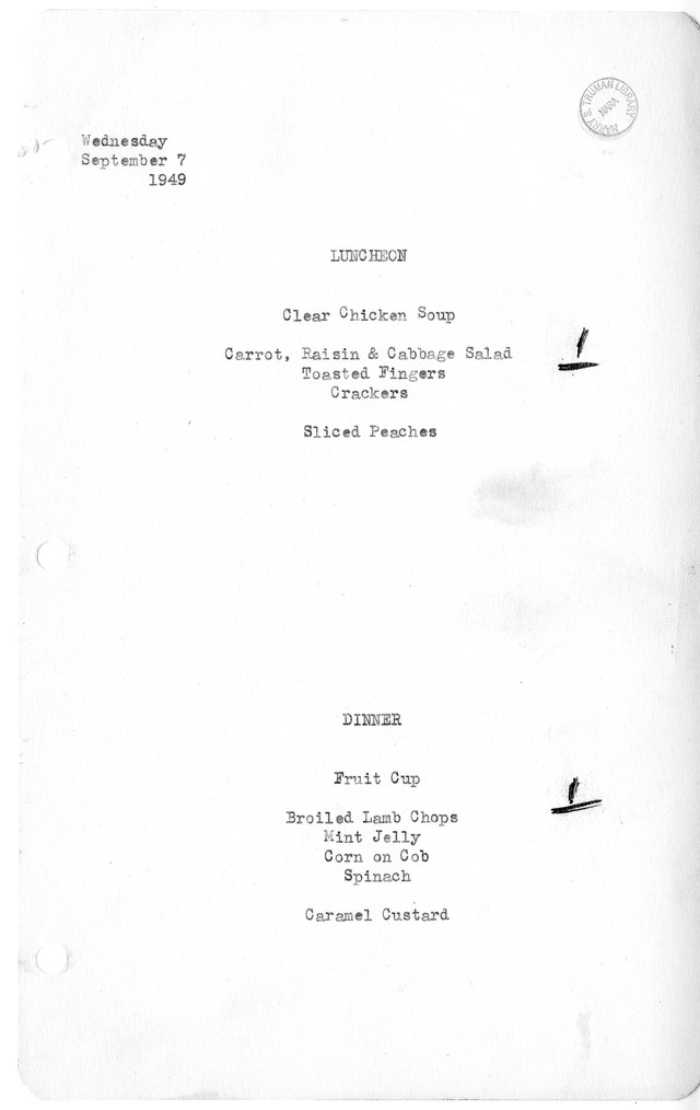 White House Luncheon and Dinner Menu