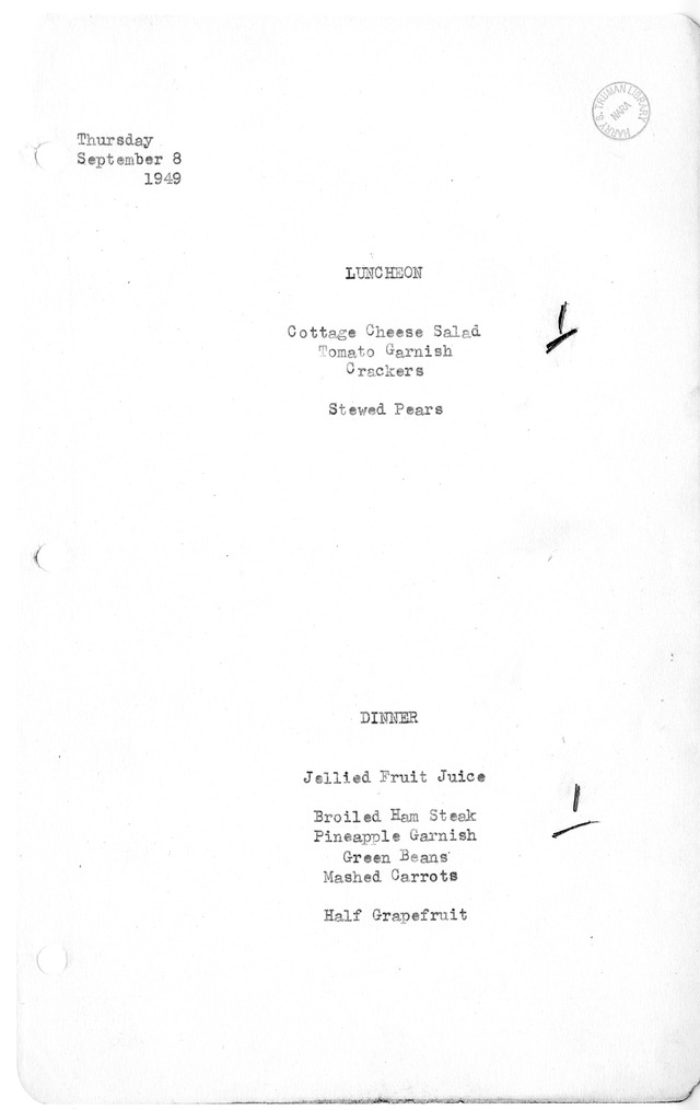 White House Luncheon and Dinner Menu