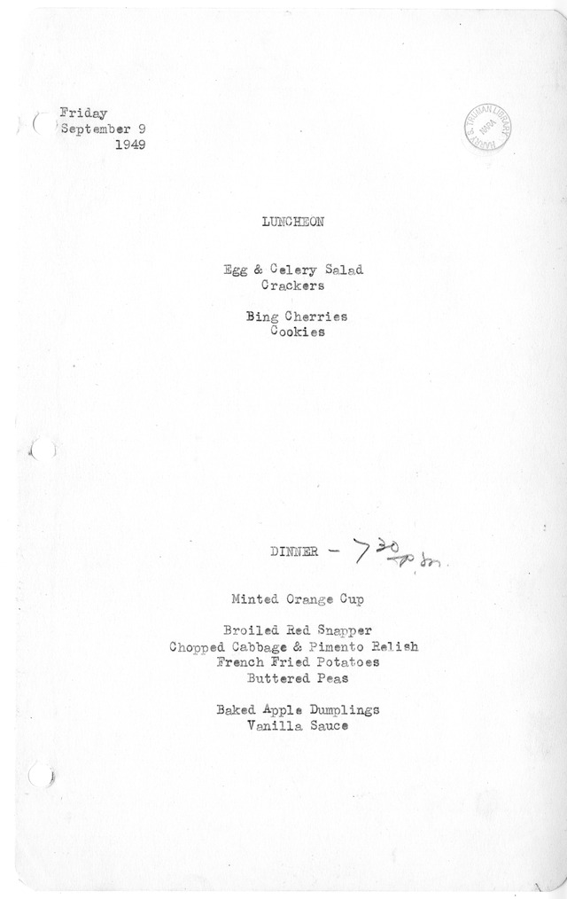 White House Luncheon and Dinner Menu