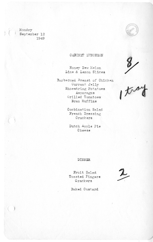 White House Luncheon and Dinner Menu