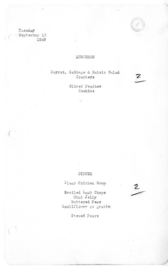 White House Luncheon and Dinner Menu