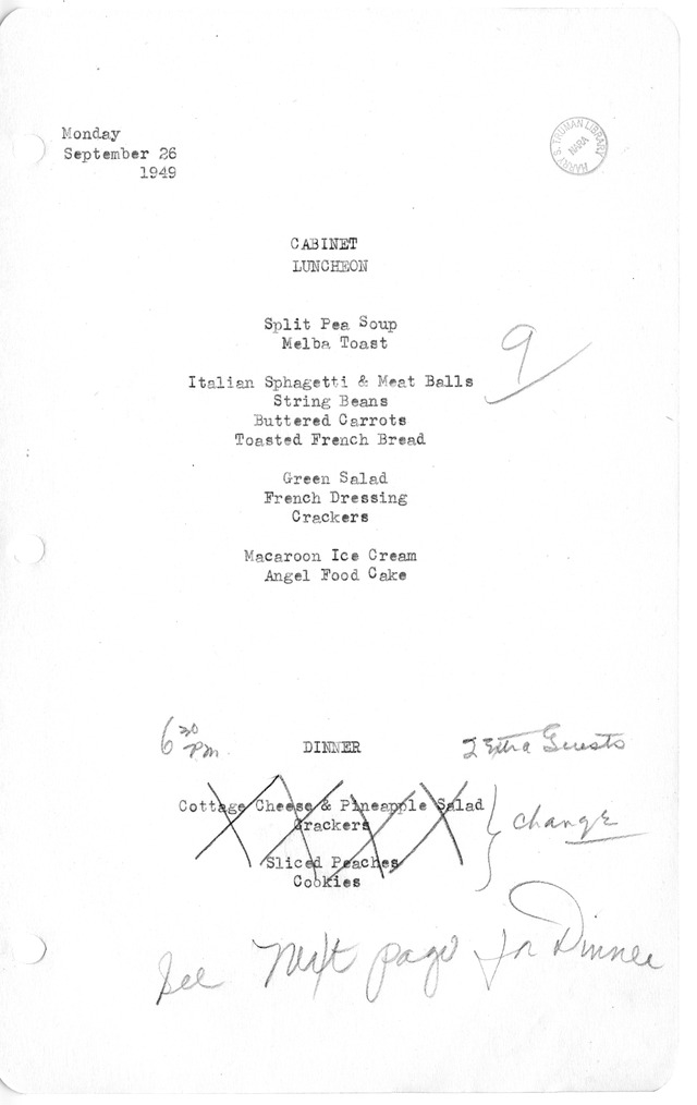 White House Luncheon Menu