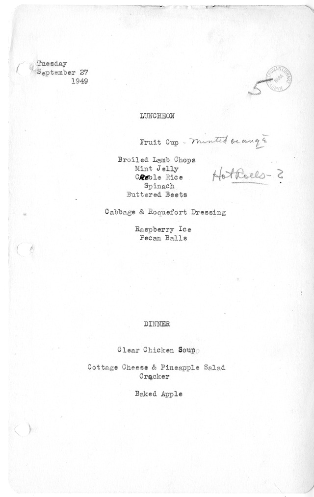 White House Luncheon and Dinner Menu