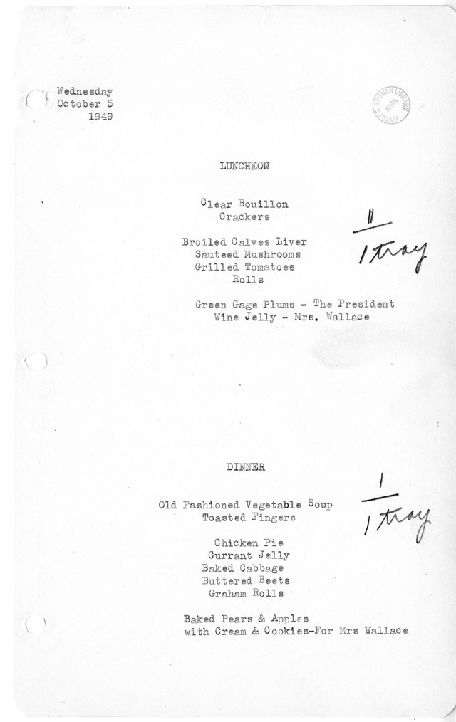White House Luncheon and Dinner Menu