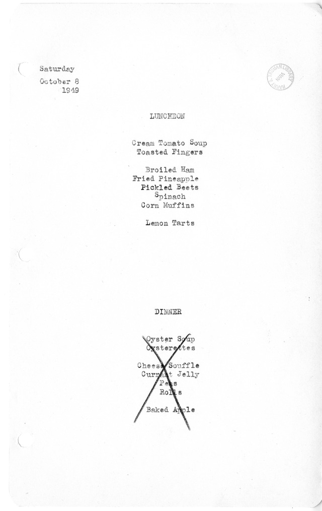 White House Luncheon and Dinner Menu