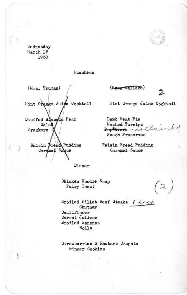 White House Luncheon and Dinner Menu