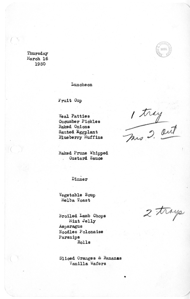 White House Luncheon and Dinner Menu