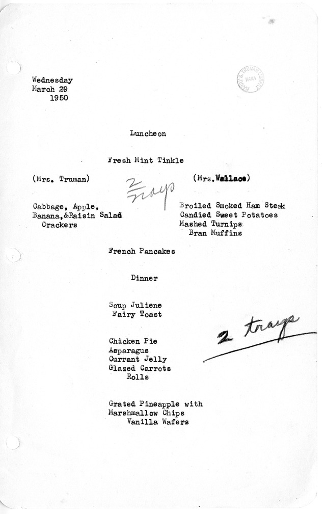 White House Luncheon and Dinner Menu