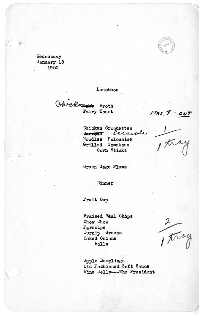 White House Luncheon and Dinner Menu