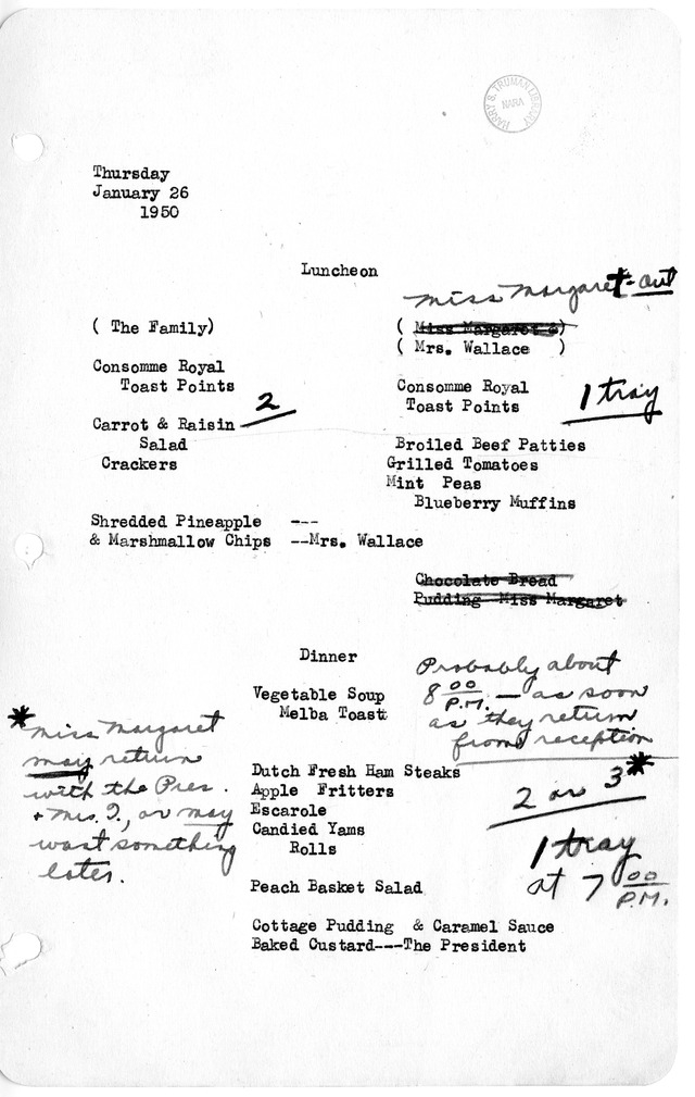 White House Luncheon and Dinner Menu