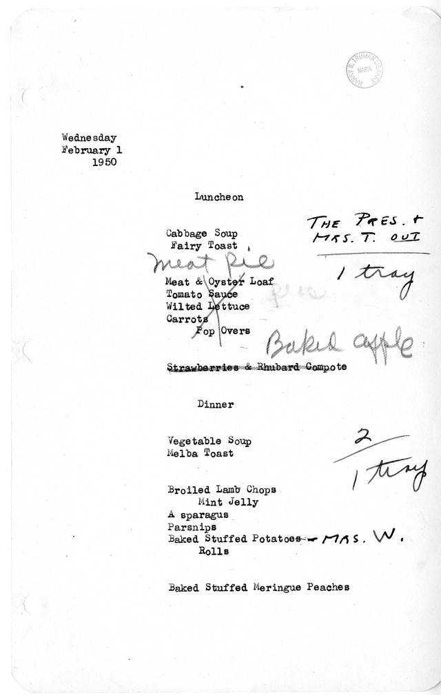 White House Luncheon and Dinner Menu