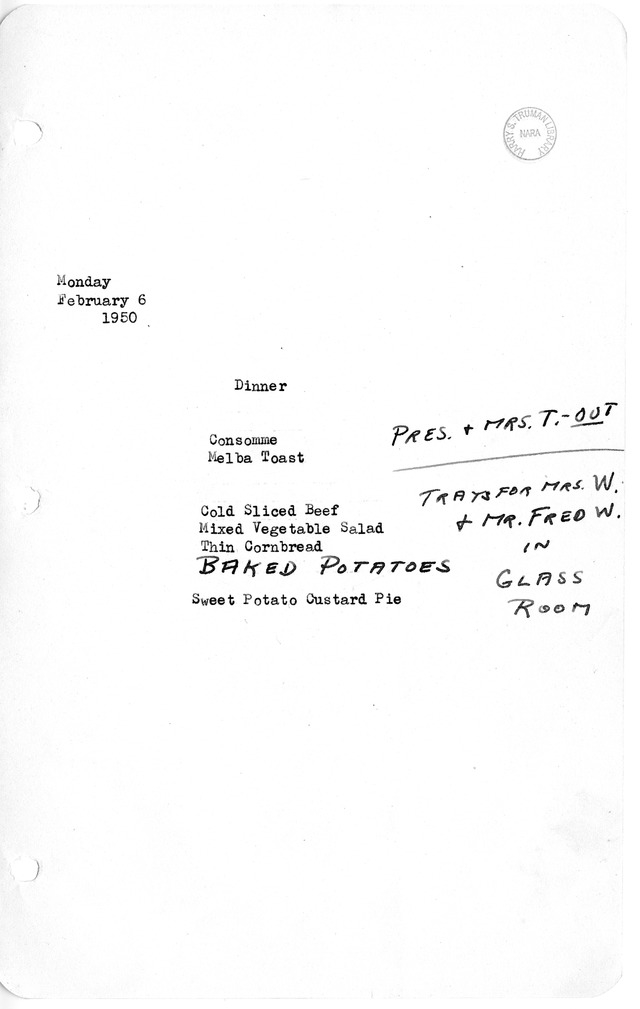 White House Dinner Menu