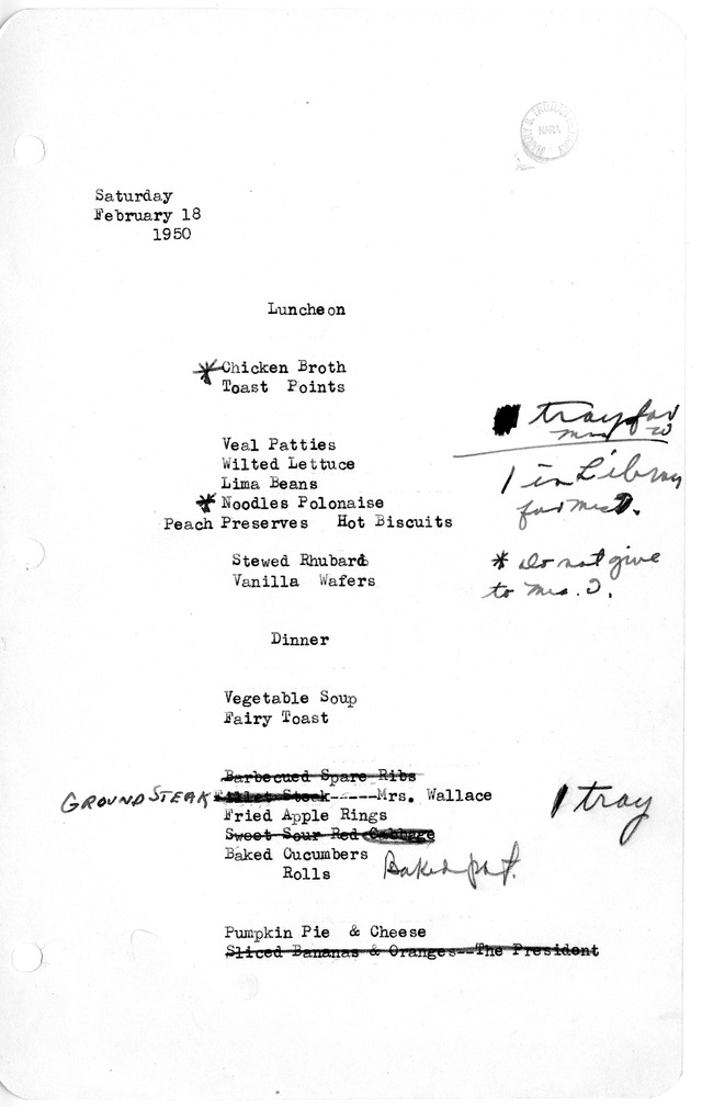 White House Luncheon and Dinner Menu