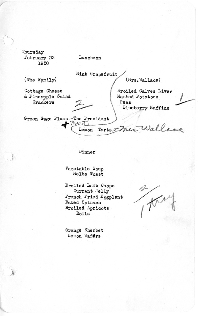 White House Luncheon and Dinner Menu