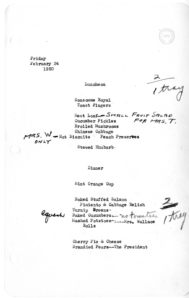 White House Luncheon and Dinner Menu