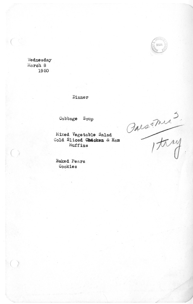 White House Dinner Menu